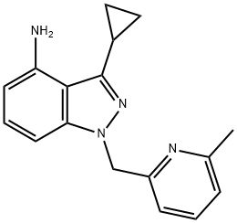 3-cyclopropyl-1-((6-methylpyridin-2-yl)methyl)-1H-indazole-4-amine 化学構造式
