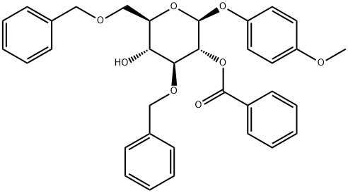 4-Methoxyphenyl 3,6-bis-O-(phenylmethyl)-beta-D-glucopyranoside 2-benzoate Structure