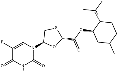 (2R,5S)-5-(5-Fluoro-3,4-dihydro-2,4-dioxo-1(2H)-pyrimidinyl)-1,3-oxathiolane-2-carboxylic acid (1R,2S,5R)-5-methyl-2-(1-methylethyl)cyclohexyl ester Struktur