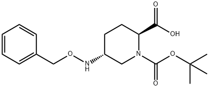 (2S,5R)-1-[(1,1-dimethylethyl)carbonyl]-5-[(benzyloxy)amino]piperidine-2-carboxylic acid Struktur