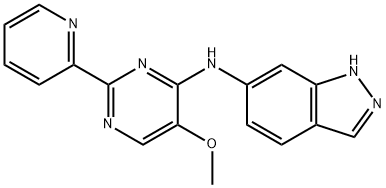 N-(5-メトキシ-2-(ピリジン-2-イル)ピリミジン-4-イル)-1H-インダゾール-6-アミン 化学構造式