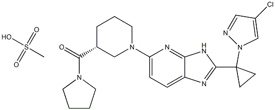 [(3R)-1-[2-[1-(4-Chloro-1H-pyrazol-1-yl)cyclopropyl]-3H-imidazo[4,5-b]pyridin-5-yl]-3-piperidinyl]-1-pyrrolidinyl-methanone methanesulfonate Structure