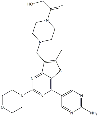 Ethanone, 1-[4-[[4-(2-amino-5-pyrimidinyl)-6-methyl-2-(4-morpholinyl)thieno[3,2-d]pyrimidin-7-yl]methyl]-1-piperazinyl]-2-hydroxy-,1469810-60-3,结构式