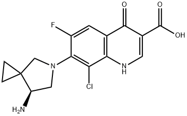 (S)-7-(7-amino-5-azaspiro[2.4]heptan-5-yl)-6-fluoro-4-oxo-1,4-dihydroquinoline-3-carboxylic acid 化学構造式