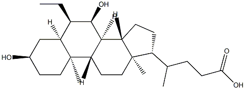 (R)-4-((3R,5S,6R,7R,8S,9S,10S,13R,14S,17R)-6-ethyl-3,7-dihydroxy-10,13-dimethylhexadecahydro-1H-cyclopenta[a]phenanthren-17-yl)pentanoic acid 化学構造式