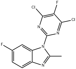 1-(4,6-dichloro-5-fluoropyrimidin-2-yl)-6-fluoro-2-methyl-1H-benzo[d]imidazole 化学構造式