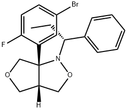 1H,3H-Furo[3,4-c]isoxazole, 6a-(5-bromo-2-fluorophenyl)tetrahydro-1-[(1R)-1-phenylpropyl]-, (3aS,6aS)- Struktur