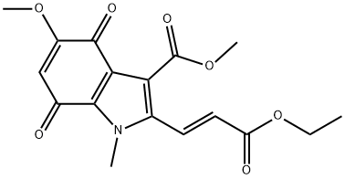(E)-甲基 2-(3-乙氧基-3-氧亚基丙-1-烯-1-基)-5-甲氧基-1-甲基-4,7-二氧亚基-4,7-二氢-1H-吲哚-3-甲酸基酯,169196-04-7,结构式