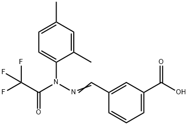 -3-((2-(2,4-dimethylphenyl)-2-(2,2,2-trifluoroacetyl)hydrazono)methyl)benzoic acid Struktur