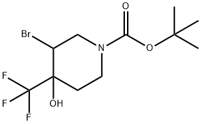 tert-butyl 3-bromo-4-hydroxy-4-(trifluoromethyl)piperidine-1-carboxylate 化学構造式