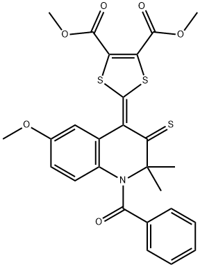 dimethyl 2-[6-methoxy-2,2-dimethyl-1-(phenylcarbonyl)-3-thioxo-2,3-dihydroquinolin-4(1H)-ylidene]-1,3-dithiole-4,5-dicarboxylate Struktur