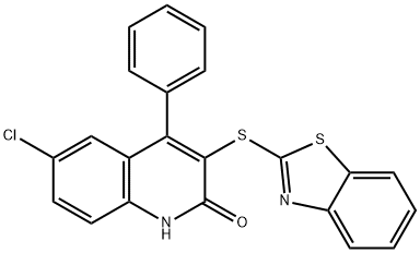 3-(1,3-benzothiazol-2-ylsulfanyl)-6-chloro-4-phenylquinolin-2(1H)-one Struktur