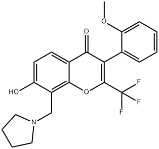 7-hydroxy-3-(2-methoxyphenyl)-8-(1-pyrrolidinylmethyl)-2-(trifluoromethyl)-4H-chromen-4-one Struktur