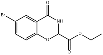 6-ブロモ-4-オキソ-3,4-ジヒドロ-2H-ベンゾ[E][1,3]オキサジン-2-カルボン酸エチル 化学構造式