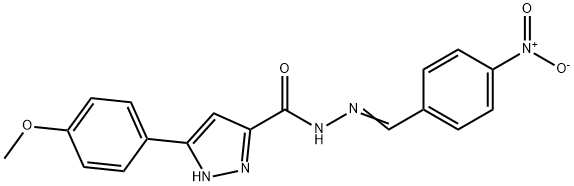 3-(4-methoxyphenyl)-N'-[(E)-(4-nitrophenyl)methylidene]-1H-pyrazole-5-carbohydrazide Struktur