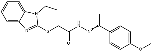 2-[(1-ethyl-1H-benzimidazol-2-yl)sulfanyl]-N'-[(1E)-1-(4-methoxyphenyl)ethylidene]acetohydrazide Struktur