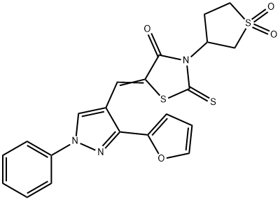 (5Z)-3-(1,1-dioxidotetrahydrothiophen-3-yl)-5-{[3-(furan-2-yl)-1-phenyl-1H-pyrazol-4-yl]methylidene}-2-thioxo-1,3-thiazolidin-4-one 结构式