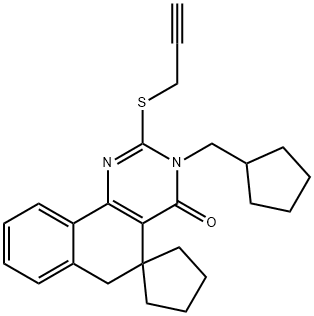 3-(cyclopentylmethyl)-2-(prop-2-yn-1-ylsulfanyl)-3H-spiro[benzo[h]quinazoline-5,1'-cyclopentan]-4(6H)-one Structure