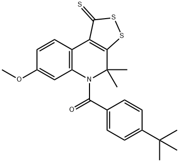 (4-tert-butylphenyl)(7-methoxy-4,4-dimethyl-1-thioxo-1,4-dihydro-5H-[1,2]dithiolo[3,4-c]quinolin-5-yl)methanone Struktur