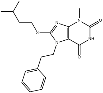 3-methyl-8-[(3-methylbutyl)sulfanyl]-7-(2-phenylethyl)-3,7-dihydro-1H-purine-2,6-dione Structure