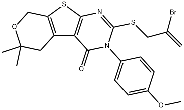 2-[(2-bromoprop-2-en-1-yl)sulfanyl]-3-(4-methoxyphenyl)-6,6-dimethyl-3,5,6,8-tetrahydro-4H-pyrano[4',3':4,5]thieno[2,3-d]pyrimidin-4-one Structure