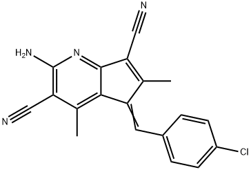 (5Z)-2-amino-5-(4-chlorobenzylidene)-4,6-dimethyl-5H-cyclopenta[b]pyridine-3,7-dicarbonitrile Struktur