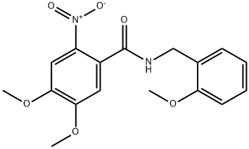 4,5-dimethoxy-N-(2-methoxybenzyl)-2-nitrobenzamide 化学構造式