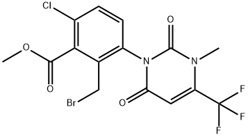 Methyl 2-(bromomethyl)-6-chloro-3-(3-methyl-2,6-dioxo-4-(trifluoromethyl)-2,3-dihydropyrimidin-1(6H)-yl)benzoate 化学構造式