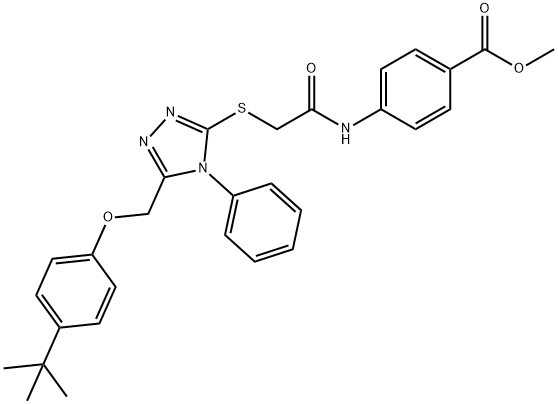 methyl 4-(2-((5-((4-(tert-butyl)phenoxy)methyl)-4-phenyl-4H-1,2,4-triazol-3-yl)thio)acetamido)benzoate 化学構造式