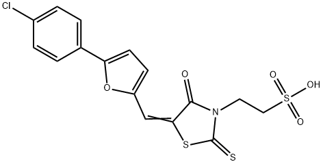 2-[(5E)-5-{[5-(4-chlorophenyl)furan-2-yl]methylidene}-4-oxo-2-thioxo-1,3-thiazolidin-3-yl]ethanesulfonic acid Struktur