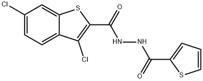 3,6-dichloro-N'-(thiophen-2-ylcarbonyl)-1-benzothiophene-2-carbohydrazide 化学構造式