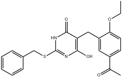 1-(3-{[2-(benzylsulfanyl)-4,6-dihydroxypyrimidin-5-yl]methyl}-4-ethoxyphenyl)ethanone 结构式