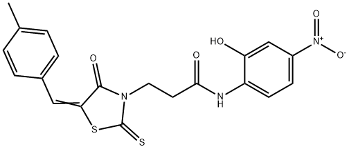 N-{2-hydroxy-4-nitrophenyl}-3-[5-(4-methylbenzylidene)-4-oxo-2-thioxo-1,3-thiazolidin-3-yl]propanamide Struktur