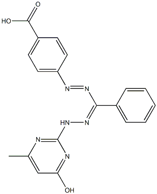 4-((E)-((Z)-(2-(4-hydroxy-6-methylpyrimidin-2-yl)hydrazono)(phenyl)methyl)diazenyl)benzoic acid Struktur