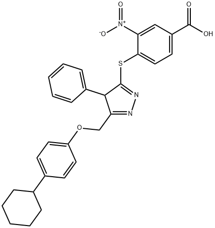 4-((5-((4-cyclohexylphenoxy)methyl)-4-phenyl-4H-pyrazol-3-yl)thio)-3-nitrobenzoic acid 结构式