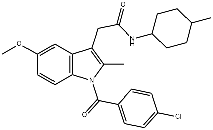 2-{1-[(4-chlorophenyl)carbonyl]-5-methoxy-2-methyl-1H-indol-3-yl}-N-(4-methylcyclohexyl)acetamide Struktur