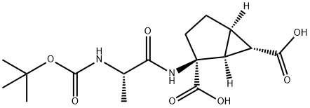 (1S,2S,5R,6S)-2-((S)-2-((叔-丁氧羰基)氨基)丙酰氨基)二环[3.1.0]己烷-2,6-二羧酸 结构式