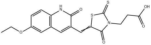 3-{5-[(6-ethoxy-2-oxo-1,2-dihydro-3-quinolinyl)methylene]-4-oxo-2-thioxo-1,3-thiazolidin-3-yl}propanoic acid 结构式