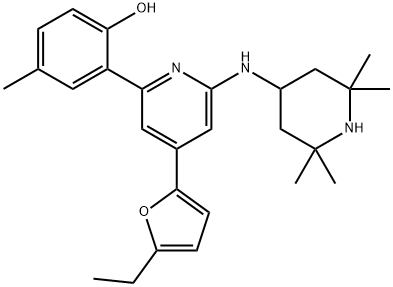 2-(4-(5-ethylfuran-2-yl)-6-(2,2,6,6-tetramethylpiperidin-4-ylamino)pyridin-2-yl)-4-methylphenol Struktur