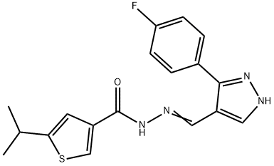 (E)-N'-((3-(4-fluorophenyl)-1H-pyrazol-4-yl)methylene)-5-isopropylthiophene-3-carbohydrazide,522635-89-8,结构式