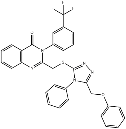 2-({[5-(phenoxymethyl)-4-phenyl-4H-1,2,4-triazol-3-yl]sulfanyl}methyl)-3-[3-(trifluoromethyl)phenyl]quinazolin-4(3H)-one,540514-15-6,结构式