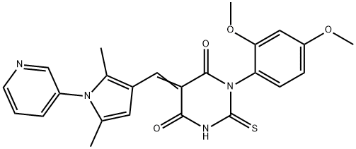 (5E)-1-(2,4-dimethoxyphenyl)-5-{[2,5-dimethyl-1-(pyridin-3-yl)-1H-pyrrol-3-yl]methylidene}-2-thioxodihydropyrimidine-4,6(1H,5H)-dione Structure