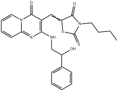 3-[(Z)-(3-butyl-4-oxo-2-thioxo-1,3-thiazolidin-5-ylidene)methyl]-2-[(2-hydroxy-2-phenylethyl)amino]-4H-pyrido[1,2-a]pyrimidin-4-one Structure