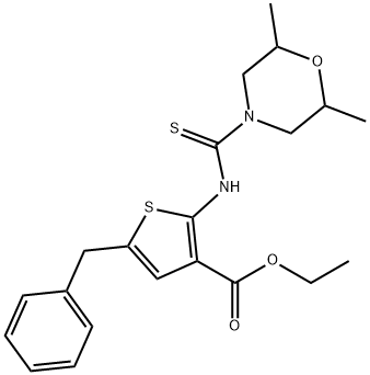 ethyl 5-benzyl-2-(2,6-dimethylmorpholine-4-carbothioamido)thiophene-3-carboxylate 结构式
