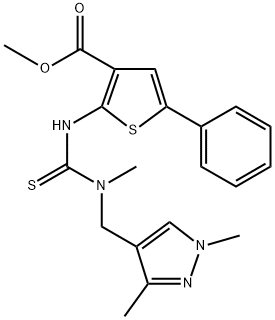 methyl 2-(3-((1,3-dimethyl-1H-pyrazol-4-yl)methyl)-3-methylthioureido)-5-phenylthiophene-3-carboxylate Structure