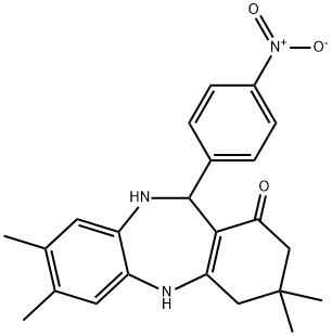 3,3,7,8-tetramethyl-11-(4-nitrophenyl)-2,3,4,5,10,11-hexahydro-1H-dibenzo[b,e][1,4]diazepin-1-one 化学構造式