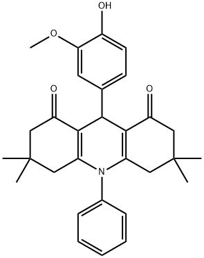 9-(4-hydroxy-3-methoxyphenyl)-3,3,6,6-tetramethyl-10-phenyl-3,4,6,7,9,10-hexahydroacridine-1,8(2H,5H)-dione Structure