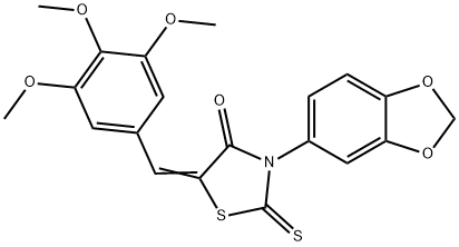 3-(1,3-benzodioxol-5-yl)-2-thioxo-5-(3,4,5-trimethoxybenzylidene)-1,3-thiazolidin-4-one,638139-55-6,结构式