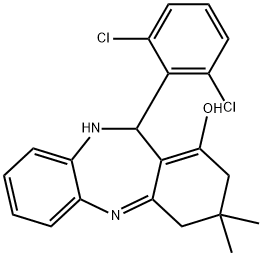 11-(2,6-dichlorophenyl)-3,3-dimethyl-3,4,10,11-tetrahydro-2H-dibenzo[b,e][1,4]diazepin-1-ol Struktur