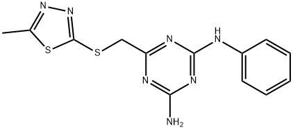 6-{[(5-methyl-1,3,4-thiadiazol-2-yl)sulfanyl]methyl}-N-phenyl-1,3,5-triazine-2,4-diamine 结构式